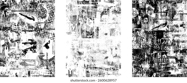 Background with glitch distorted grunge textures . grunge background texture with halftone dots, glitched shapes, textures and lines .Screen print vector background with grunge textured surface. 