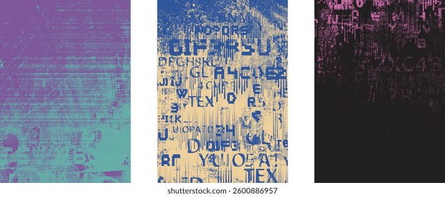 Background with glitch distorted grunge textures . grunge background texture with halftone dots, glitched shapes, textures and lines .Screen print vector background with grunge textured surface.
