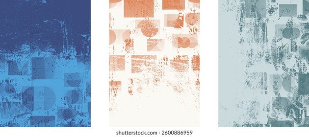 Background with glitch distorted grunge textures . grunge background texture with halftone dots, glitched shapes, textures and lines .Screen print vector background with grunge textured surface.
