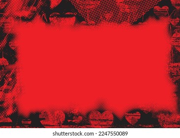 Hintergrund mit glitzernd verzerrten Herzformen . Minimales Kunstdesign . Rauschen zerstört Kreis Logo. Trendy Defaultformen . Glitched Frame .Broken Effekt . Grunge Textur. Distanzeffekt .Vektor 