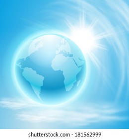 Background with globe and sun. EPS10 vector.