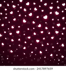 Background with glowing hearts, valentine's day. Vector illustration