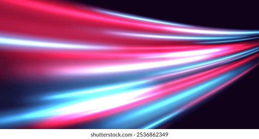 Background with glowing high speed motion effect of blue and pink light.Speed ​​effect. Vector illustration.