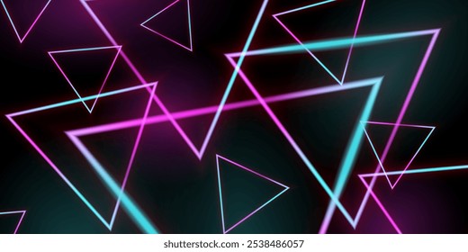 Fundo de interseção brilhante triângulos de néon. Ilustração de vetor 3D isolada em plano de fundo escuro.