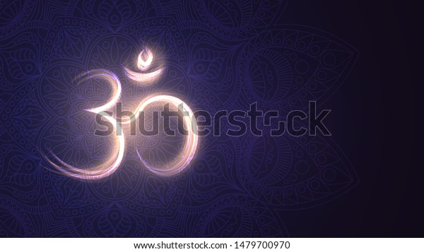 Background with glowing sign Om, Hinduism,\
Buddhism, mantra