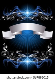 Background with glowing star and silver ornament 