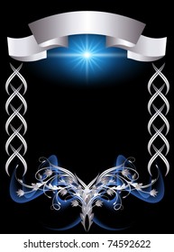 Background with glowing stars and silver ornament