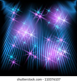 Background with glowing striped and stars