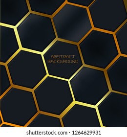 background gold   black  hexagon  3D vector