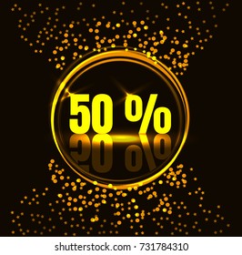 Background with gold bokeh star glitter round light effect  Fifty Percent typography.Background for use - Sale sign, flyer, poster, shopping.