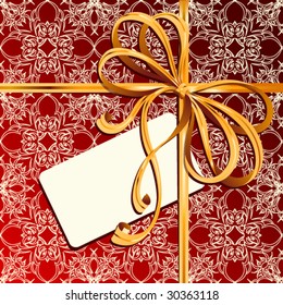 Background with gold bow and card