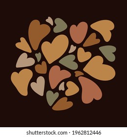 Antecedentes con oro, corazones abstractos marrones. Antecedentes de moda, manchas abstractas para textiles infantiles. Los puntos en forma de corazones son de color marrón dorado. Ilustración del vector