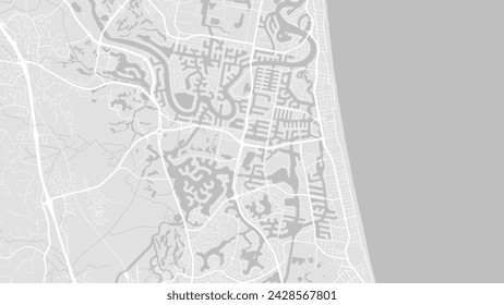 Background Gold Coast map, Australia, white and light grey city poster. Vector map with roads and water. Widescreen proportion, digital flat design roadmap.