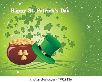 background with gold coins earthenware, leprechaun hat