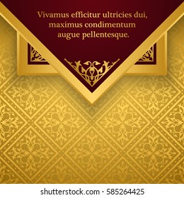 Background with gold floral pattern. Inspired by ottoman and islamic ornaments. For wedding invitation, book cover or flyer