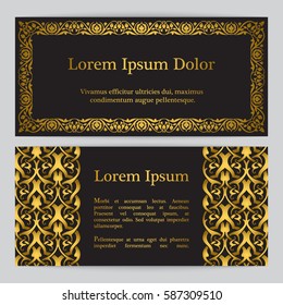 Background with gold floral pattern. Inspired by ottoman and islamic ornaments. For wedding invitation, book cover or flyer