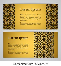 Background with gold floral pattern. Inspired by ottoman and islamic ornaments. For wedding invitation, book cover or flyer