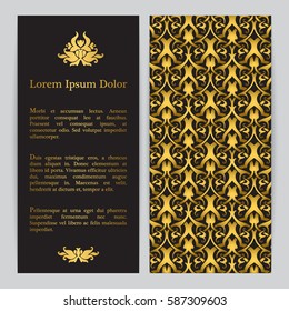 Background with gold floral pattern. Inspired by ottoman and islamic ornaments. For wedding invitation, book cover or flyer