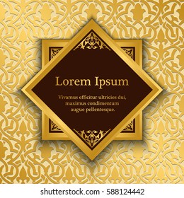 Background with gold floral pattern. Inspired by ottoman and islamic ornaments. For wedding invitation, book cover or flyer