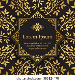 Background with gold floral pattern. Inspired by ottoman and islamic ornaments. For wedding invitation, book cover or flyer