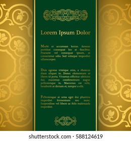 Background with gold floral pattern. Inspired by ottoman and islamic ornaments. For wedding invitation, book cover or flyer