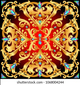 background with gold floral patterns and precious stones