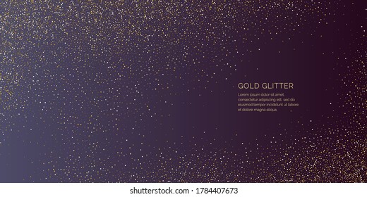 Background with gold glitter to place the inscription. Poster with lines consisting of particles. Vector illustration.