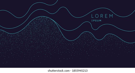 Background with gold glitter to place the inscription. Poster with lines consisting of particles. Vector illustration.