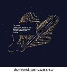 Background with gold glitter. Poster with lines consisting of particles.