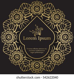 Background with gold graphic florals. For wedding invitation, book cover or flyer