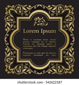 Background with gold graphic florals. For wedding invitation, book cover or flyer