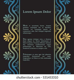 Background with gold graphic flowers. For wedding invitation, book cover or flyer