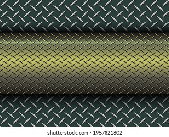 Diseño vectorial 3d cromado de color dorado verde con textura de chapa de chapa de diamante.