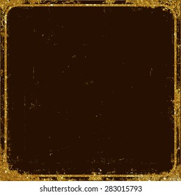 Background with gold grunge frame. Includes brown layer with "holes" and a seamless glitter background.