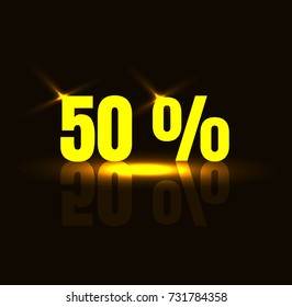 Background with gold light effect  Fifty Percent typography.Background for use - Sale sign, flyer, poster, shopping.