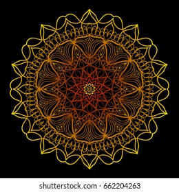 background with gold mandala on black background. vector illustration