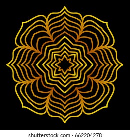 background with gold mandala on black background. vector illustration
