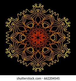 background with gold mandala on black background. vector illustration