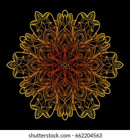 background with gold mandala on black background. vector illustration