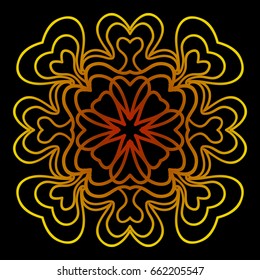 background with gold mandala on black background. vector illustration