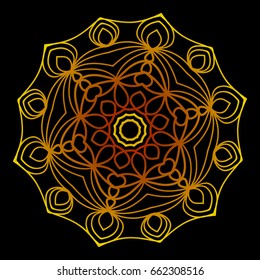 background with gold mandala on black background. vector illustration