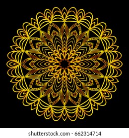 background with gold mandala on black background. vector illustration