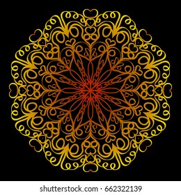 background with gold mandala on black background. vector illustration