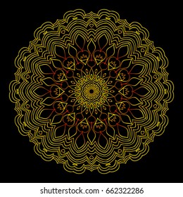 background with gold mandala on black background. vector illustration