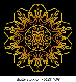 background with gold mandala on black background. vector illustration