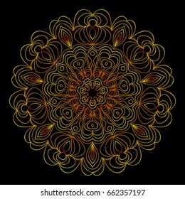 background with gold mandala on black background. vector illustration