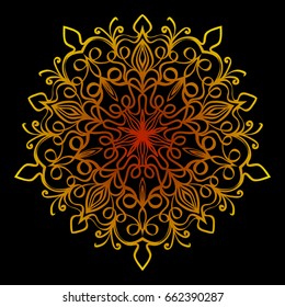 background with gold mandala on black background. vector illustration