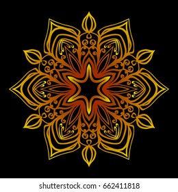 background with gold mandala on black background. vector illustration