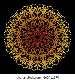 background with gold mandala on black background. vector illustration