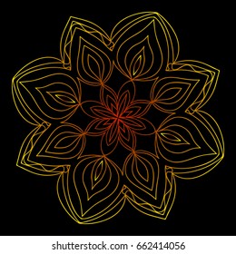 background with gold mandala on black background. vector illustration